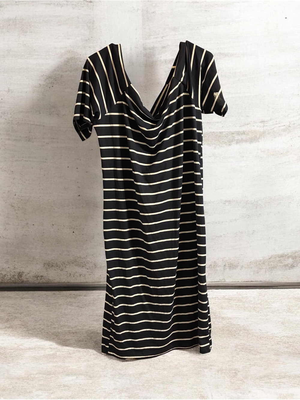 Striped Black and White Cowl Neck Women's Dress